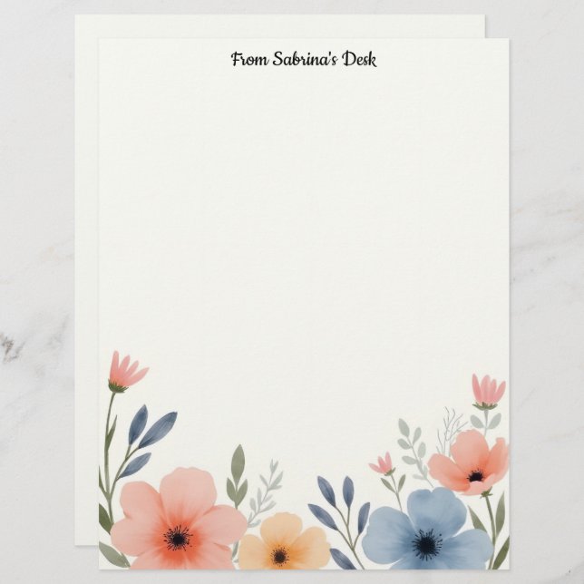 Lovely Pastel Flowers Custom Letterhead (Front/Back)