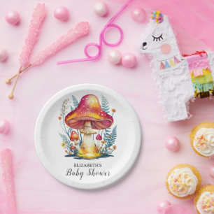 Lovely Pastel Mushroom Baby Shower Paper Plate