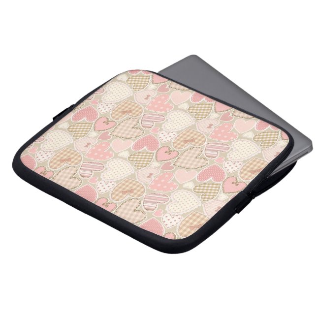 Lovely Patchwork Quilt Pattern Pink Hearts Bows Laptop Sleeve (Front Top)
