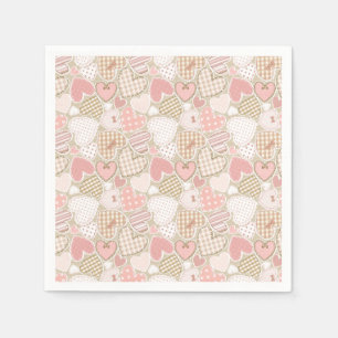 Lovely Patchwork Quilt Pattern Pink Hearts Bows Napkin
