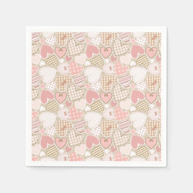 Lovely Patchwork Quilt Pattern Pink Hearts Bows Napkin (Front)