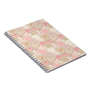 Lovely Patchwork Quilt Pattern Pink Hearts Bows Notebook
