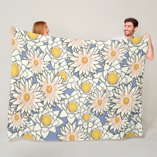 Lovely pattern of retro floral artwork Blue White Fleece Blanket