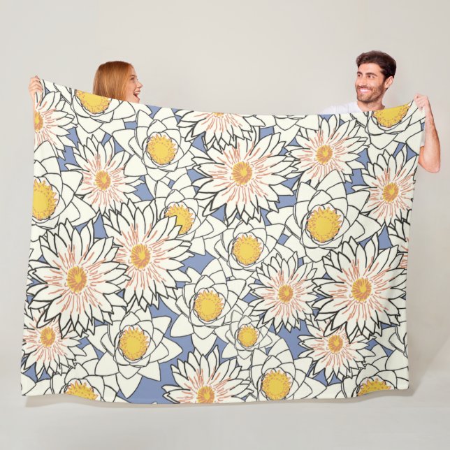 Lovely pattern of retro floral artwork Blue White Fleece Blanket (In Situ)