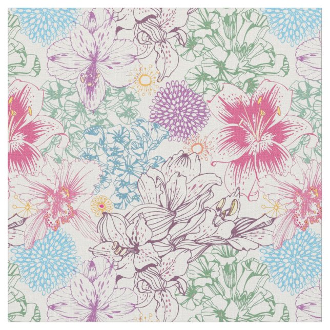 Lovely pattern with colourful flowers fabric (Close Up)
