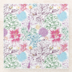 Lovely pattern with colourful flowers glass coaster