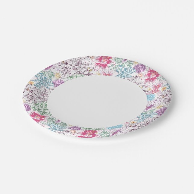 Lovely pattern with colourful flowers paper plate (Angled)