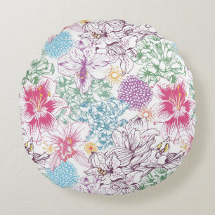Lovely pattern with colourful flowers round cushion