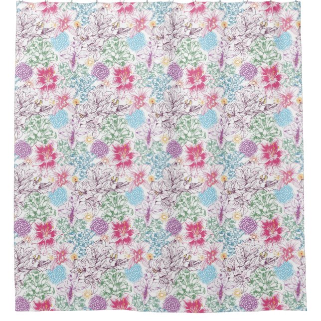 Lovely pattern with colourful flowers shower curtain (Front)