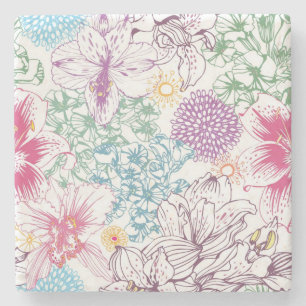 Lovely pattern with colourful flowers stone coaster