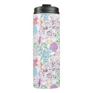 Lovely pattern with colourful flowers thermal tumbler