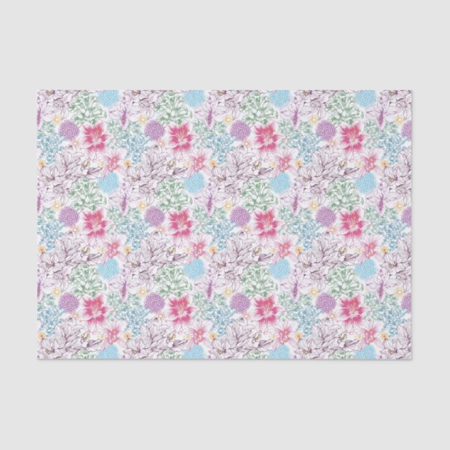 Lovely pattern with colourful flowers tissue paper (Front)