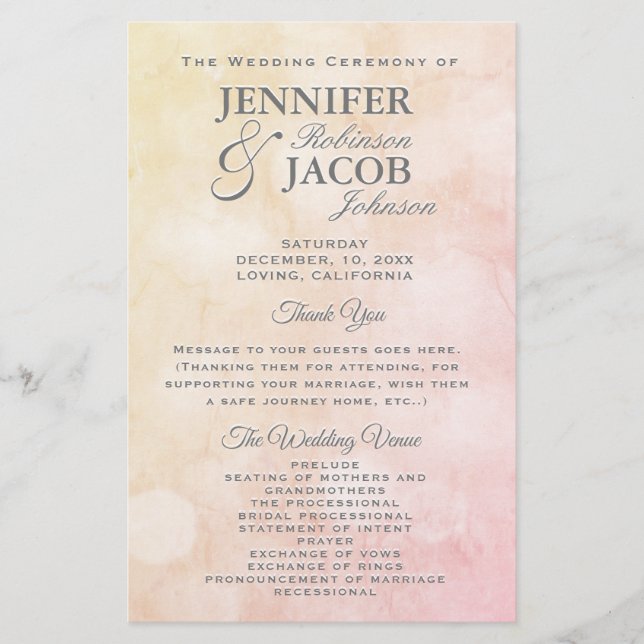 Lovely Peach Wedding Program (Front)
