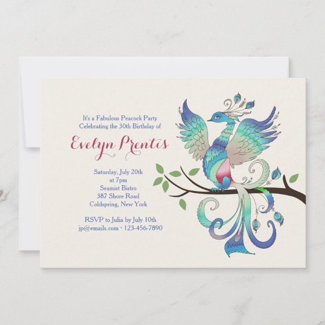 Lovely Peacock Invitation (Front)