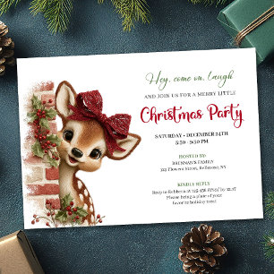 Lovely Peeking Reindeer Funny Cartoon Watercolor  Invitation