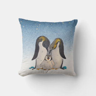 Lovely Penguin Family Watercolor Cushion