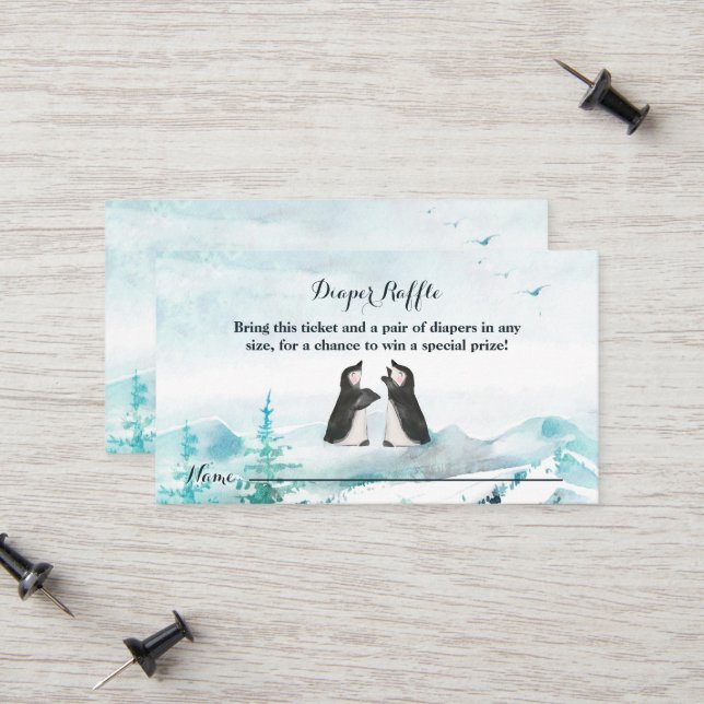 Lovely Penguin Snow Landscape Diaper Raffle Calling Card (Front/Back In Situ)