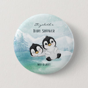 Lovely Penguins Illustration Baby Shower Button