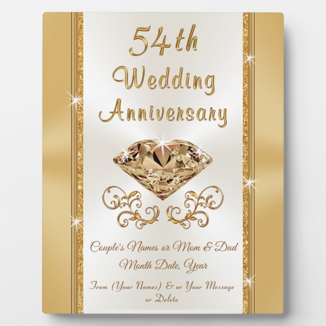 Lovely Personalised 54th Wedding Anniversary Gift Plaque (Front)