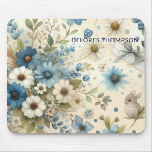 Lovely Personalised Multicolor Blue Florals Mouse Pad