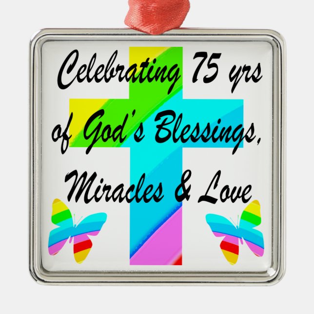 LOVELY PERSONALIZED 75TH BIRTHDAY DESIGN METAL TREE DECORATION (Front)