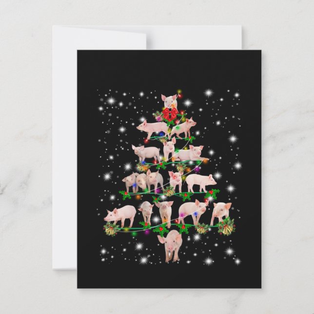 Lovely Pig Christmas Tree Covered By Flashlight Thank You Card (Front)