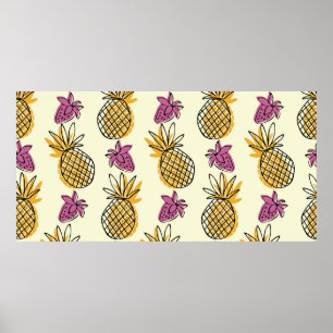Lovely pineapple and strawberry illustration patte poster