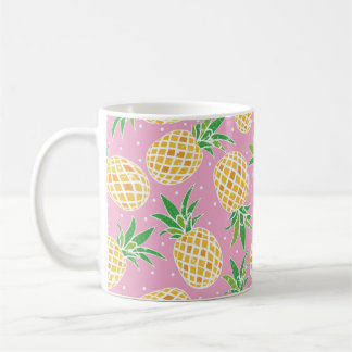 Lovely pineapple on grunge pink polka dots backgro coffee mug