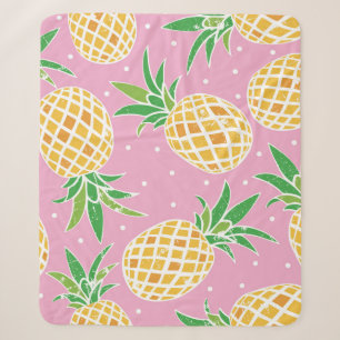 Lovely pineapple on grunge pink polka dots backgro sherpa blanket