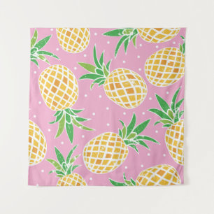 Lovely pineapple on grunge pink polka dots backgro tapestry