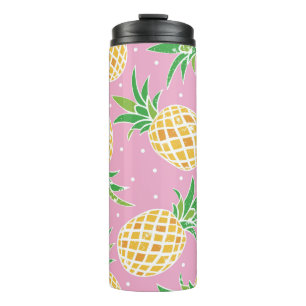 Lovely pineapple on grunge pink polka dots backgro thermal tumbler