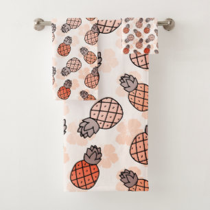 Lovely Pineapples Orange Coloured Bath Towel Set