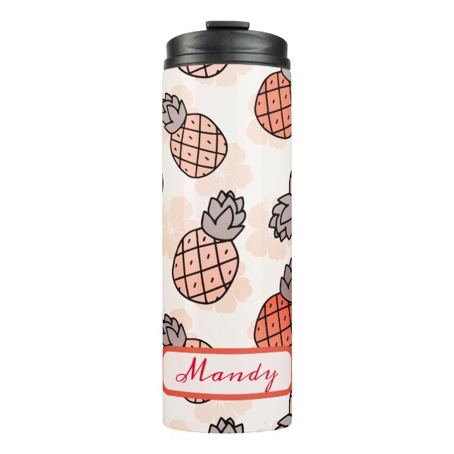 Lovely Pineapples Orange Coloured  Text Placemen Thermal Tumbler (Front)