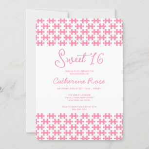 Lovely Pink And White Puzzle Chequered Sweet 16 Invitation