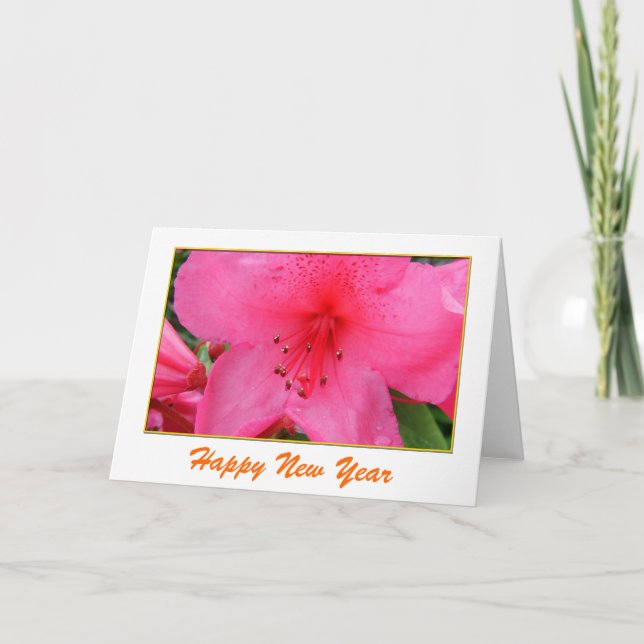 Lovely pink azalea  flowers New Year Holiday Card (Front)