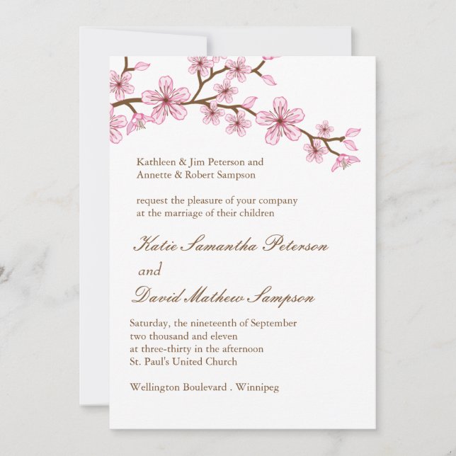 Lovely Pink Blossoms Wedding Invitation (Front)