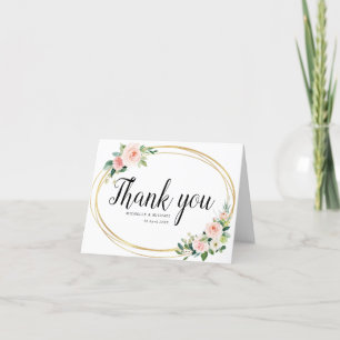 lovely pink blush floral wedding thank you card