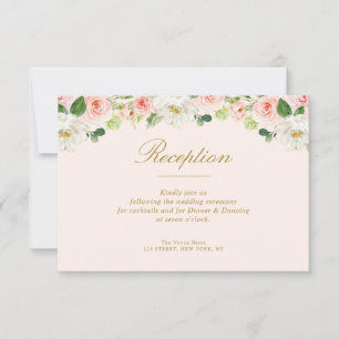 lovely pink blush flowers wedding reception card