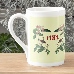 Lovely Pink Buds and Bird on Branches for Mum Bone China Mug