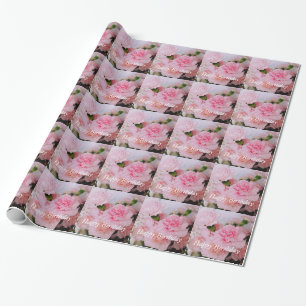 Lovely pink carnation flowers happy birthday wrapping paper