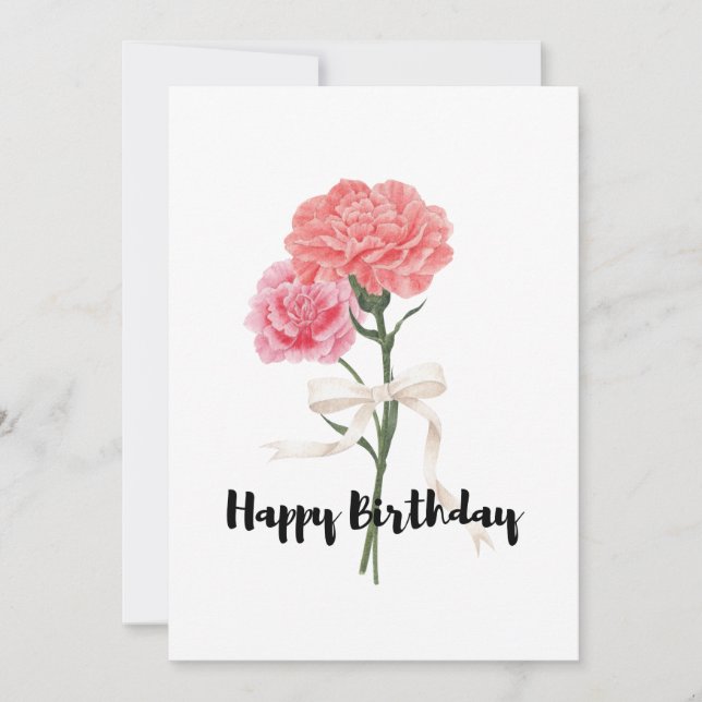 Lovely Pink Carnations Bouquet Birthday Card (Front)