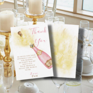 Lovely pink Champagne Bubbly Brunch Birthday Party Thank You Card