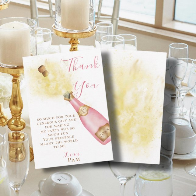 Lovely pink Champagne Bubbly Brunch Birthday Party Thank You Card (Creator Uploaded)
