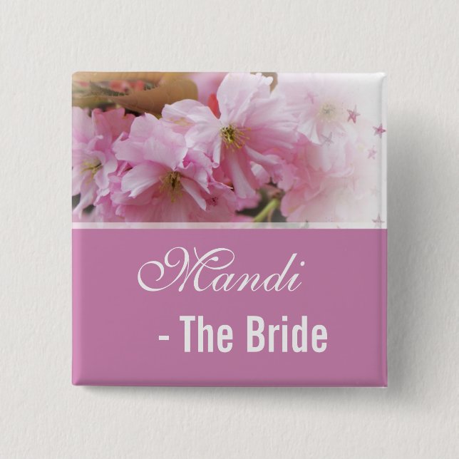 Lovely pink cherry blossom  spring wedding bride 15 cm square badge (Front)
