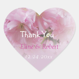 Lovely pink cherry blossom  spring wedding favour heart sticker