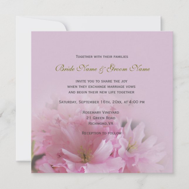 Lovely pink cherry blossom spring wedding invitation (Front)