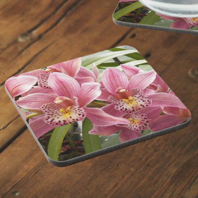 Lovely Pink Cymbidium Orchids Floral Coaster (In Situ)