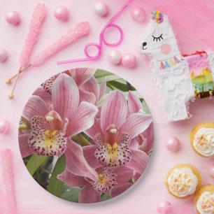 Lovely Pink Cymbidium Orchids Floral Paper Plate