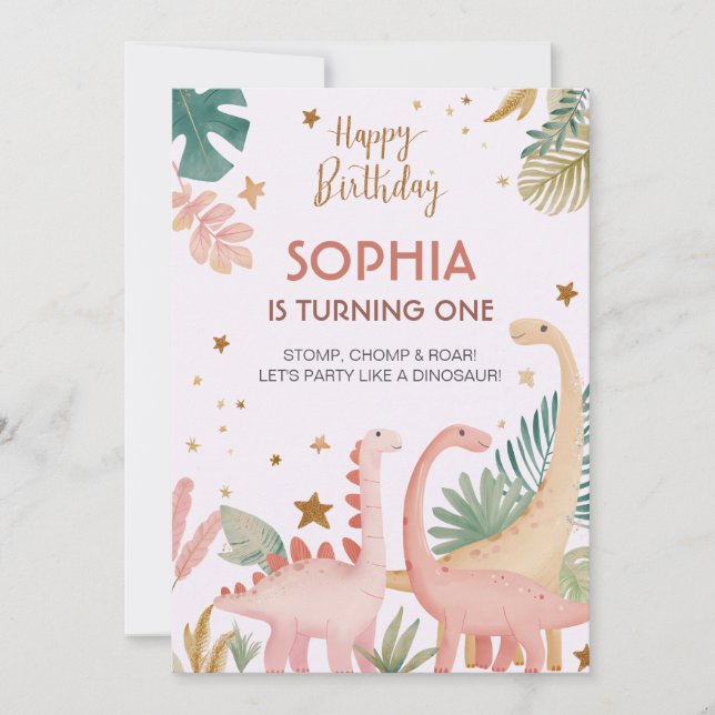 Lovely Pink Dino Invitation (Front)