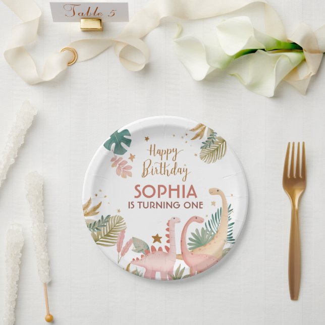 Lovely Pink Dino Paper Plate (Wedding)